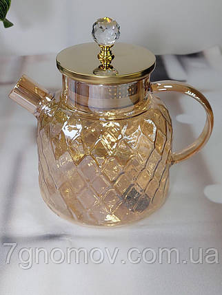 Чайник скляний заварник "Бурштиновий Ромбус" (1000 мл, 1500 мл), фото 1