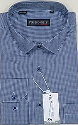 Чоловічі класичні сорочки Ferrero Gizzi vd-0054 у клітку синя з довгим рукавом, ошатна, стильна 41