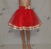 Дитяча червона фатинова спідничка зі стрічкою з червоними маками, розмір 122