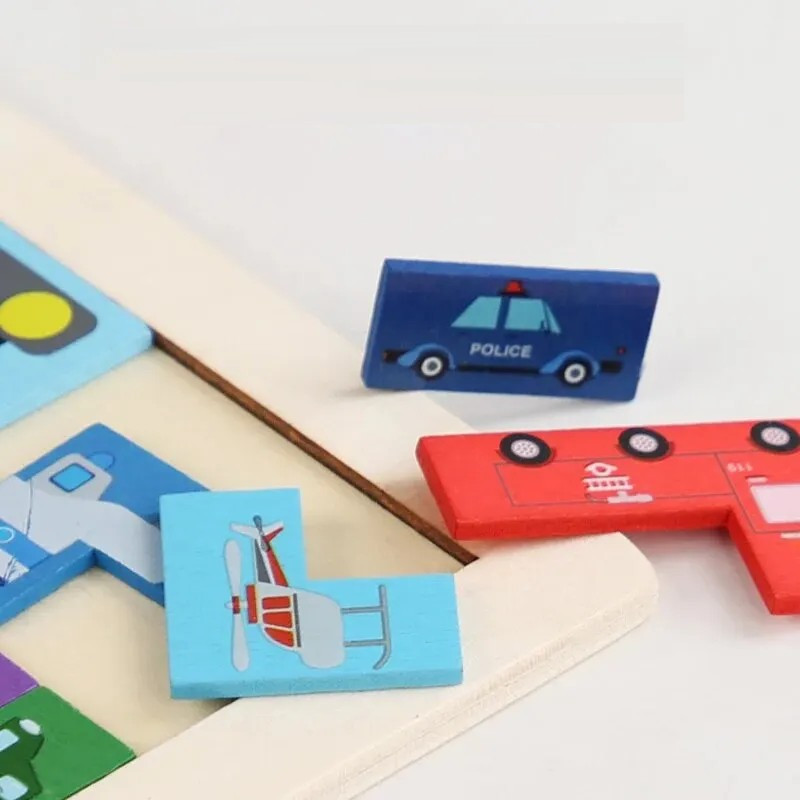 Дерев'яний пазл з транспортних будівельних блоків, розвиваюча дорожня гра для дітей, Різнобарвний