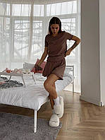 Домашний костюм ткань трикотаж в рубчик женская пижама комплект футболка шорты резинка для волос