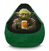 Кресло мешок iPuff «Мастер Йода с пивом. Звездные войны. Master Yoda» Флок XXL (90х125 см) зеленый
