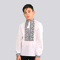 Вишиванка дитяча для хлопчика Ілля, геометричний орнамент сірого кольору, довгий рукав 98-170 розмір