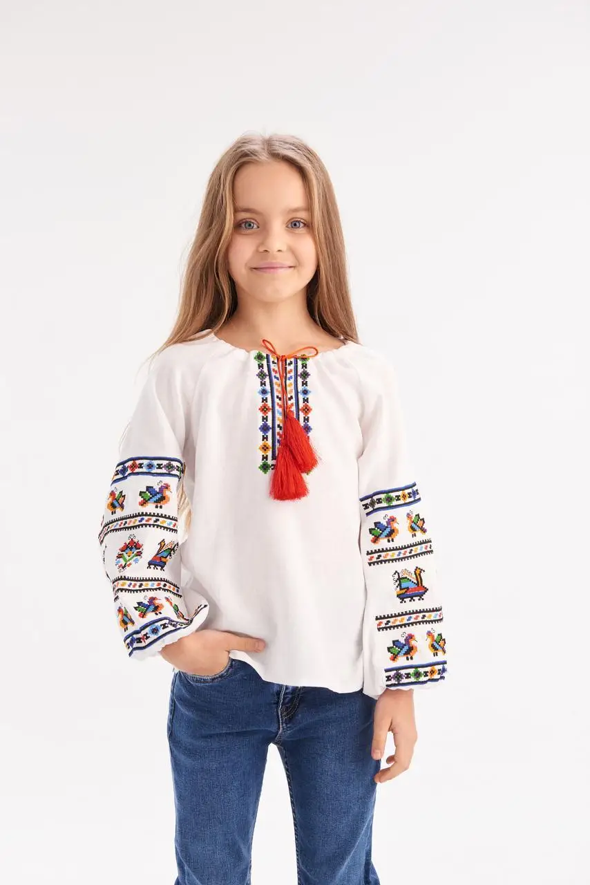 Ишиванка для дівчинки "Подільська", дитяча біла блуза з вишивкою в етно стилі, фото 1
