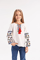 Ишиванка для дівчинки "Подільська", дитяча біла блуза з вишивкою в етно стилі