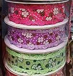 Стрічка 2.5 см ажурна з малюнком "клевер" кольорова (1моток=20ярд), фото 2