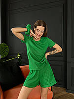 Домашний костюм ткань трикотаж в рубчик женская пижама комплект футболка шорты резинка для волос