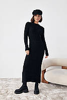 Вязаное платье oversize в широкий рубчик - черный цвет, S (есть размеры)