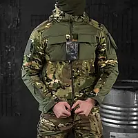 Мужская флисовая Куртка со вставками Softshell мультикам, флиска кофта multicam