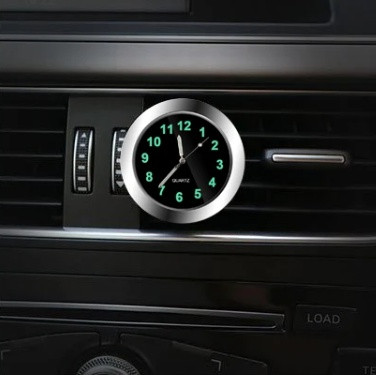 Годинник для авто, кварцовий, кришка неіржавка, чорний флуоресцентний циферблат 3М, фото 1