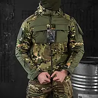 Мужская флисовая Куртка со вставками Softshell мультикам, флиска кофта multicam M
