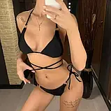 Роздільний жіночий купальник бікіні на зав'язках у чорному кольорі, фото 3