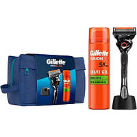 Подарочный набор Gillette Fusion Proglide Бритва с 1 сменным картриджем + Гель для бритья 200мл + Косметичка