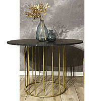 Круглый стол обеденный Helios 110 см черный матовый мрамор на золотой металлической ножке для кухни