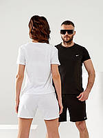 Костюм мужской женский парный шорты+футболка фемелилук белый чёрный