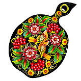 Дошка кухонна Петриківський розпис ручної роботи з дерева 19х28 см ПТАХИ і КАЛИНА Український сувенір, фото 3