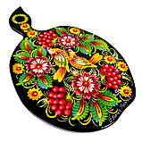 Дошка кухонна Петриківський розпис ручної роботи з дерева 19х28 см ПТАХИ і КАЛИНА Український сувенір, фото 4