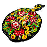 Дошка кухонна Петриківський розпис ручної роботи з дерева 19х28 см ПТАХИ і КАЛИНА Український сувенір, фото 5