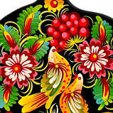 Дошка кухонна Петриківський розпис ручної роботи з дерева 19х28 см ПТАХИ і КАЛИНА Український сувенір, фото 7