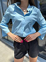 Базовая женская рубашка оверсайз прямая легкая стильная трендовая белый, голубой