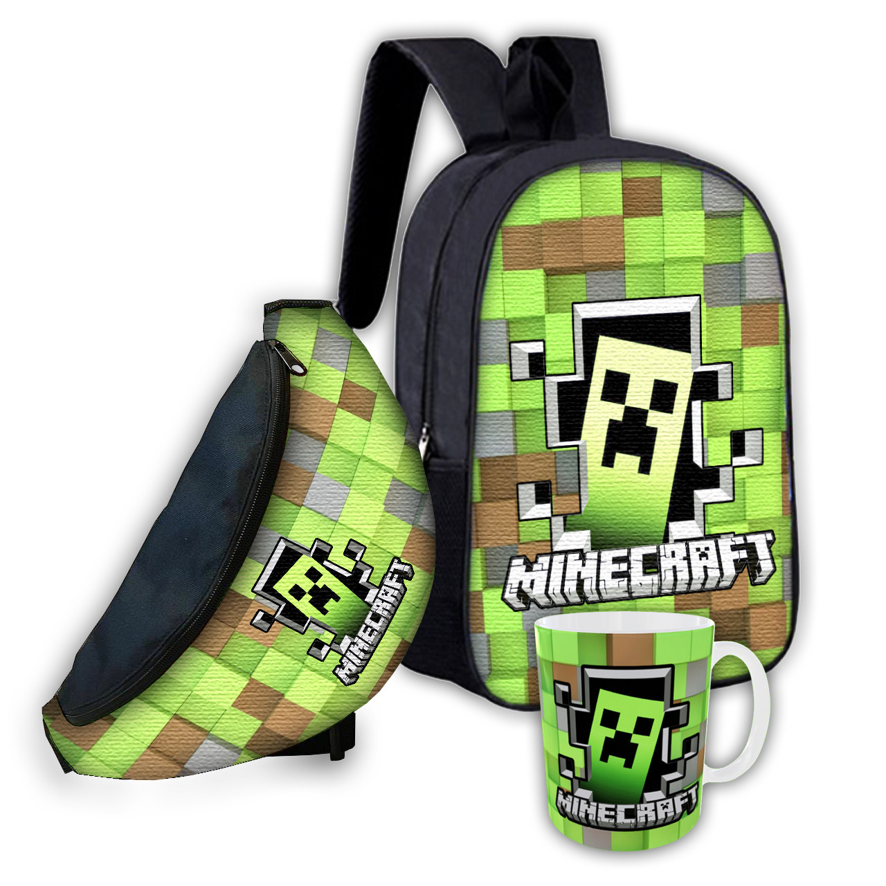 Набір дитячий майнкрафт "Minecraft" рюкзак, сумка-бананка, кружка (0365), фото 1