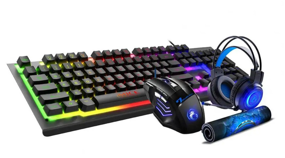 Ігровий комплект 4в1 Gaming Set, Набір геймера дротова клавіатура, мишка, килимок, навушники
