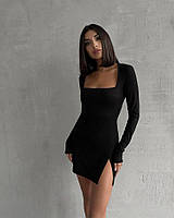 Жіноча витончена легка класична маленька чорна сукня міні коротка довгий рукав весна осінь в обтяжку