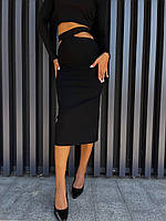 Женская юбка карандаш в обтяжку с разрезами стильная удобная трендовая черный