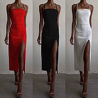 Женское длинное платье стильное без рукавов подчеркивает фигуру открытая спина шнуровка черный, красный