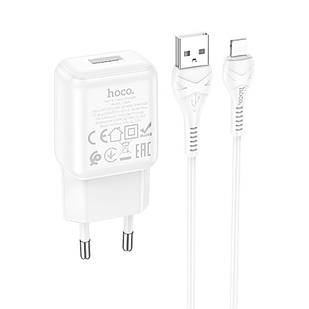 Адаптер мережевий Hoco Lightning cable single port charger set C96A |1USB, 2.1A| білий