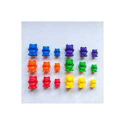 Фігурки для сортування ведмедики 18 штук (3 розміри, 6 кольорів)