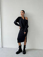 Женский комплект костюм двойка платье + кофта худи весенний стильный комфортный универсальный черный, бежевый