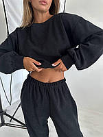 Жіночий повсякденний мікровельветовий костюм двійка чорний штани кофта
