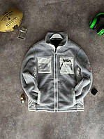 Мужской пушистый бомбер Тедди (серый) шикарная теплая мягкая курточка на молнии Мо11-MC