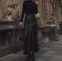 Женская юбка эко-кожа карандаш на молнии в обтяжку с разрезом стильная трендовая черный