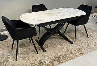 TMT-100 стіл трансформер 120/150 см матова кераміка каса голд + чорний TM Vetro Mebel, фото 3