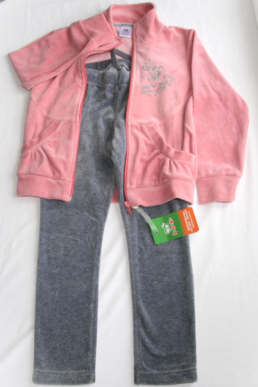 Костюм велюровий для дівчинки з брюками, рожевий, LeJeko, розмір 116