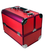 Бьюти кейс чемодан для мастера алюминиевый с раздвижными полками. Цвет ярко-красный