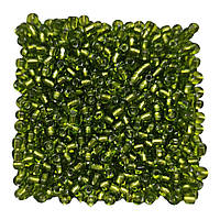 Бісер дрібний 12/0 прозорий Оливковий з срібною серединкою 25 грам ( №24 )