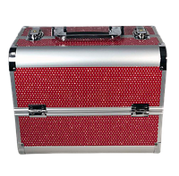 Б'юті-кейс валіза для майстра алюмінієва з розсувними полицями. Колір червоний зі стразами