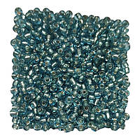 Бісер дрібний 12/0 прозорий Бірюзовий з срібною серединкою 25 грам ( №23 )