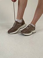 Кросівки жіночі замшеві бежеві із вставками шкіри та сітки