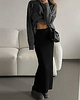 Женская красивая стильная модная трендовая длинная юбка из рубчика (черный, молоко, фрез)