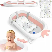 Складная ванна для детского бело-розового цвета с подушечкой RICOKIDS RK-280