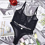 Комплект жіночої нижньої білизни бюстгальтер корсет і стрінги, жіноча гарна сексуальна білизна в сіточку, фото 4