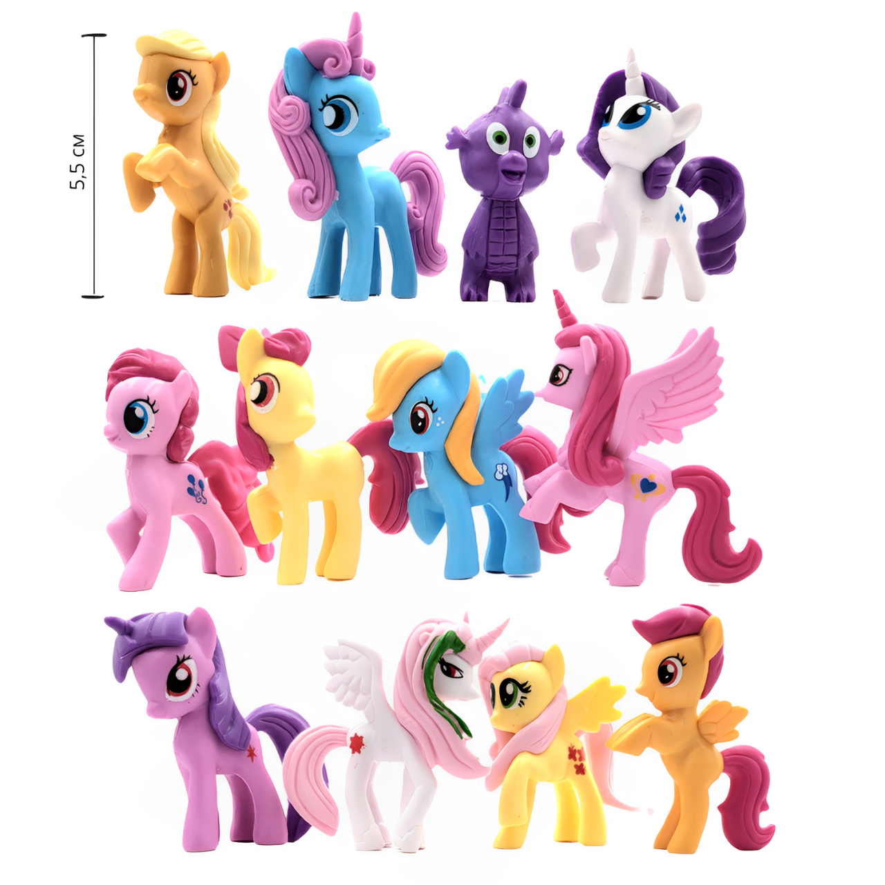 Набір 12в1 Мій Маленький Поні 5,5-6,5 см - My Little Pony: Епплджек, Іскорка, Веселка Деш, Раріті, Пінк Пай