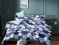 Світло-блакитна постільна білизна напівторна абстракція 150*220 сатинова з натуральної бавовни, Черешенька ТМ