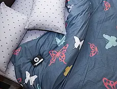 Сімейна постільна білизна натуральна бавовна з метеликами двоколірна комбінована із сатину, Черешенька ТМ, фото 2
