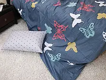 Сімейна постільна білизна натуральна бавовна з метеликами двоколірна комбінована із сатину, Черешенька ТМ, фото 4