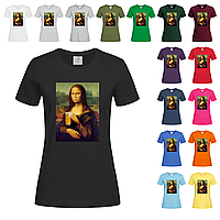 Черная женская футболка Мона Лиза с пивом (20-5-6)